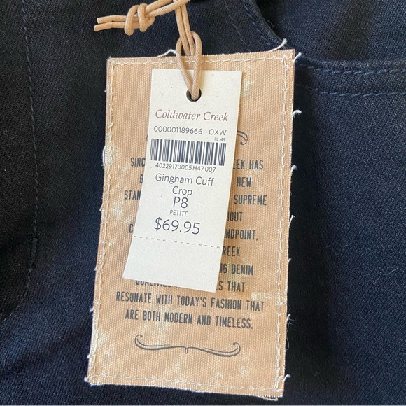 Coldwater Creek Gingham Cuff Crop Jeans in black plaid - Picture 4 of 7